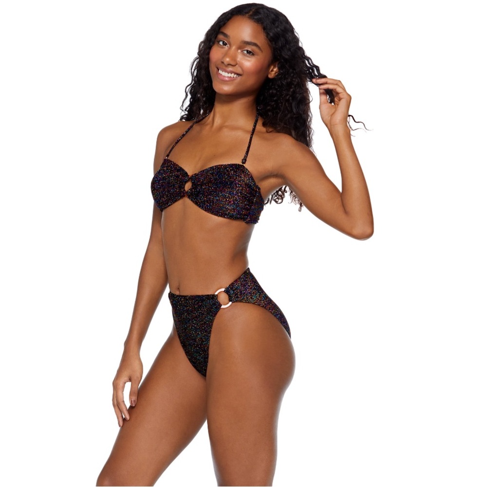 Nobo Rainbow Lurex Bandeau Top small Rainbow Lurex High Waisted bottom large